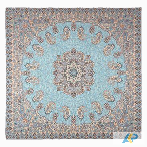 ترمه طرح خورشید فیروزه ای روشن مربع سایز 40* 40